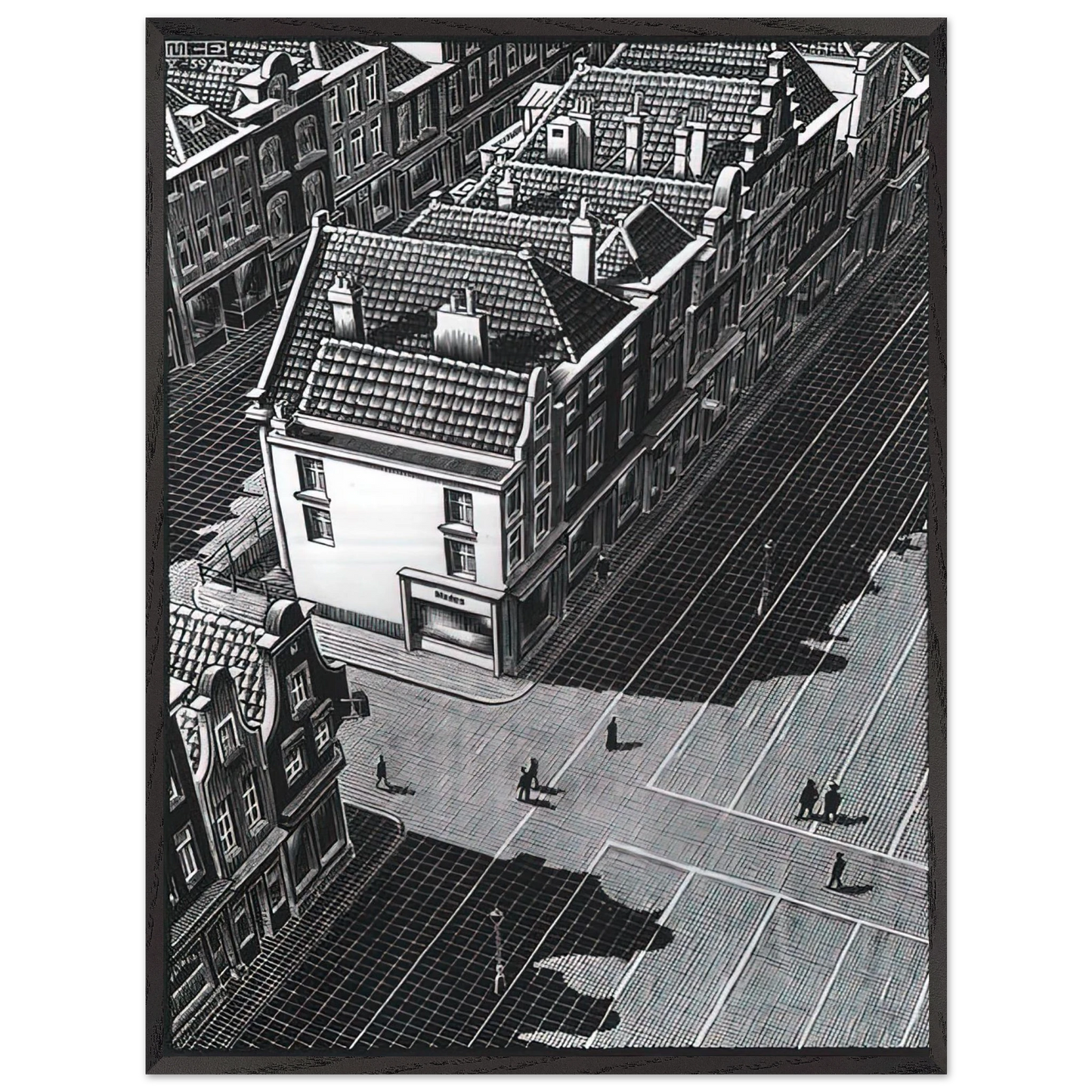 MC Escher - DELFT Wall Art - 30x40 cm / 12x16 inches - Premium Wooden Framed Poster With Fine Art Paper - Black frame