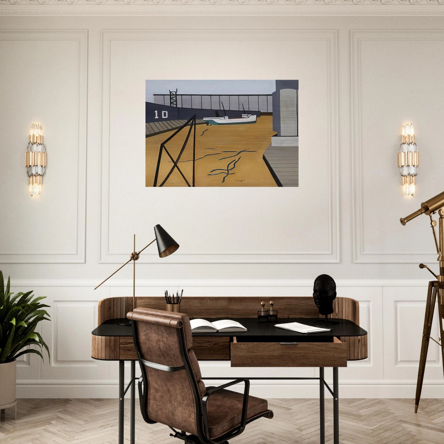 Boat and Grain Elevators - 1942 - Ralston Crawford Brushed Aluminum Print - 70x100 cm / 28x40 inches | Ralston Crawford Aluminum Print | Ralston Crawford Prints