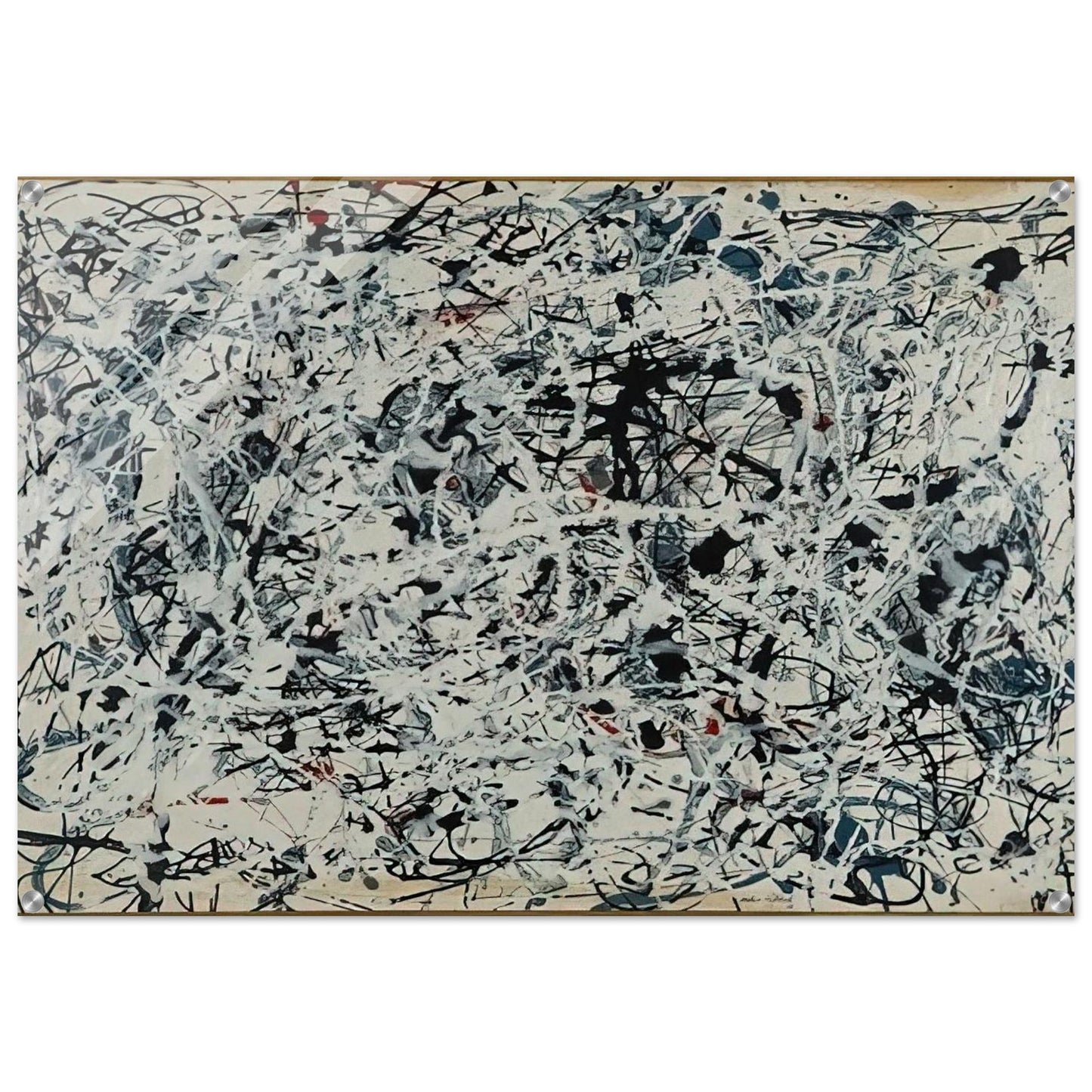 COMPOSITION WHITE BLACK BLUE AND RED ON WHITE 1948 - Jackson Pollock Acrylic Print - 70x100 cm / 28x40″ inches | Jackson Pollock Wall Art | Jackson Pollock Prints