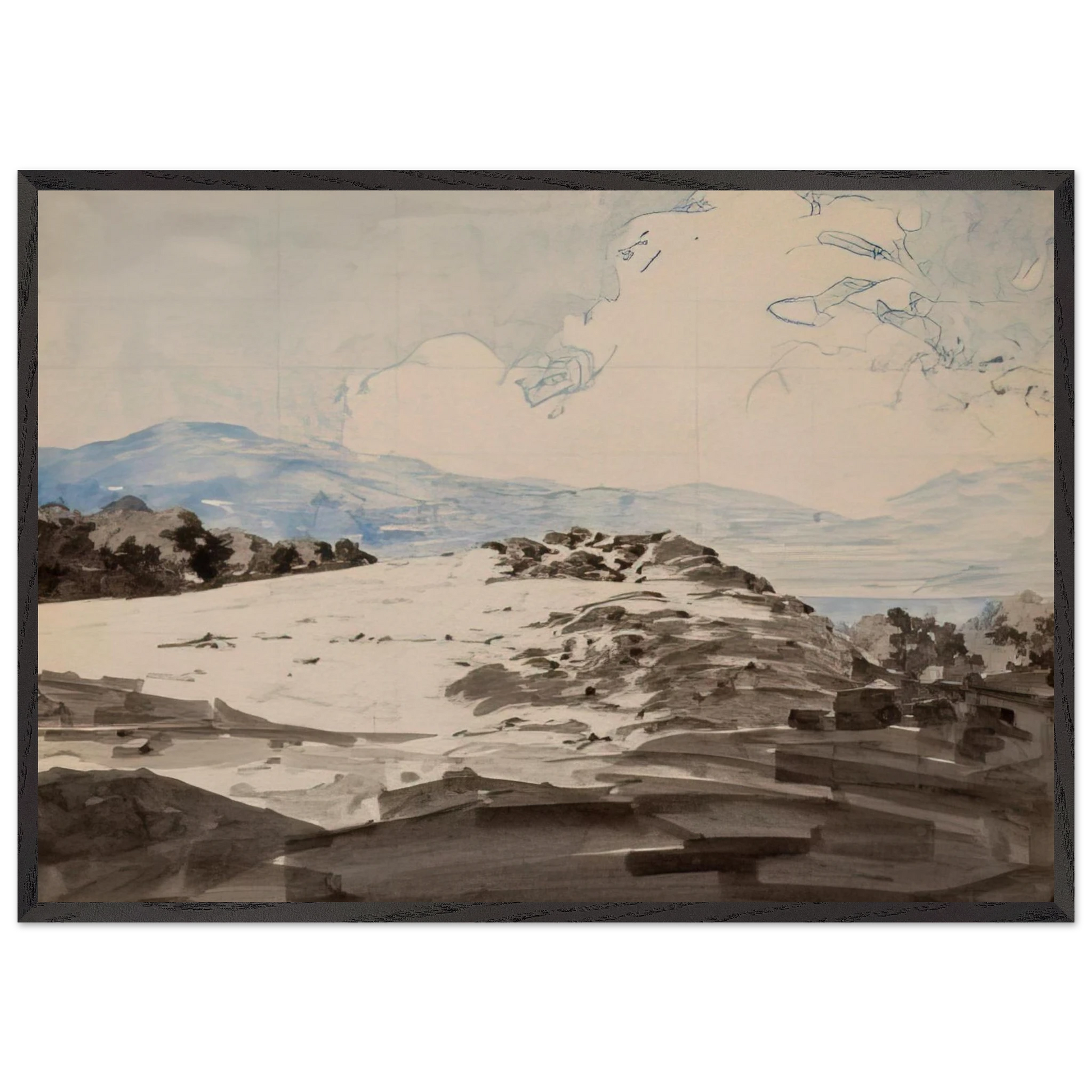 Sheep Pasture Cornish New Hampshire - Maxfield Parrish Framed Art Print – Black Wooden Frame - Default Title - -Framed Art Print