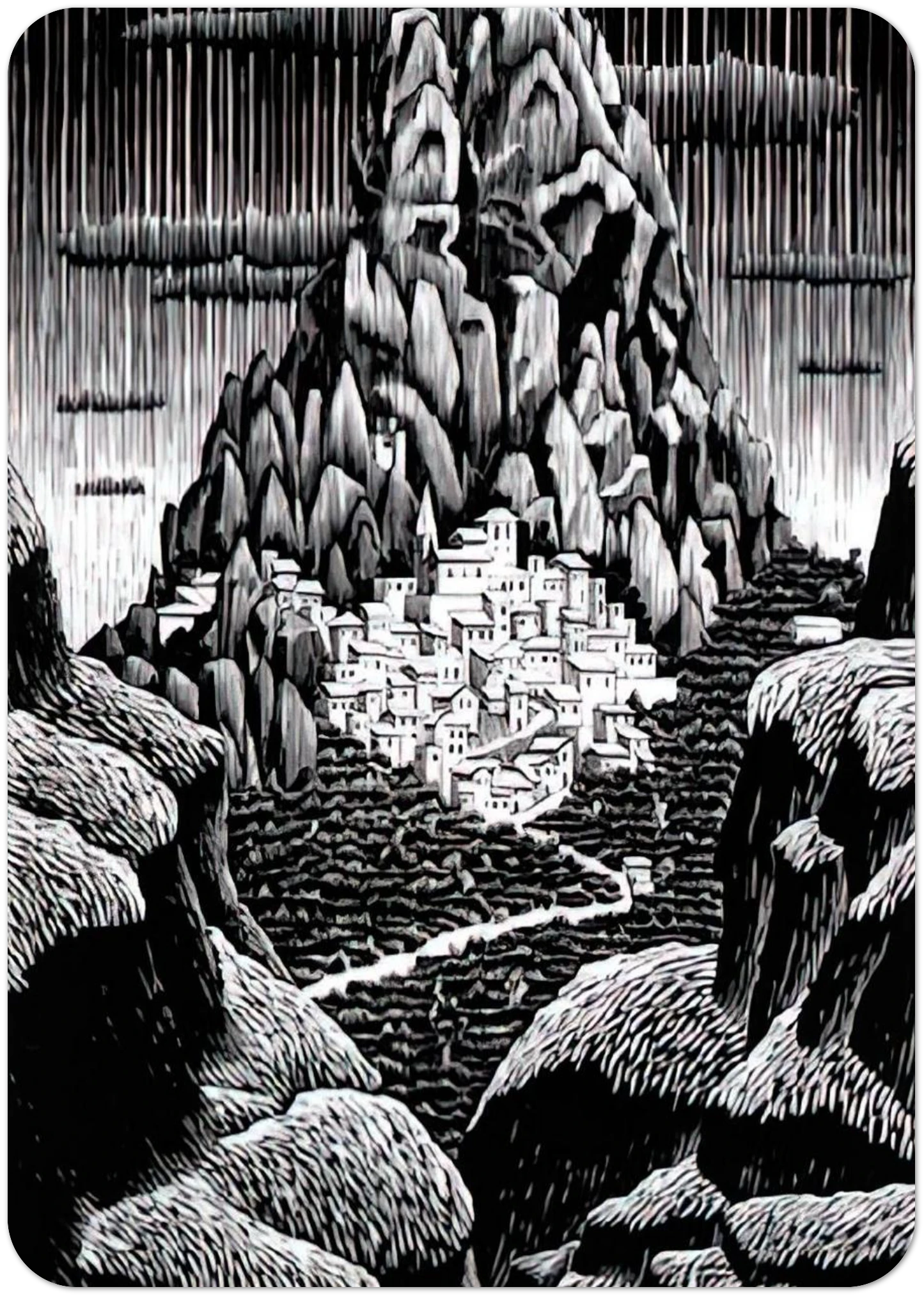 PENTEDATTIO CALABRIA JANUARY 1930 1930 By MC Escher Pack of 10 Post Cards | MC Escher Post Cards | A6 (10.5 x 14.8 cm) - 4.1 x 5.8 inches