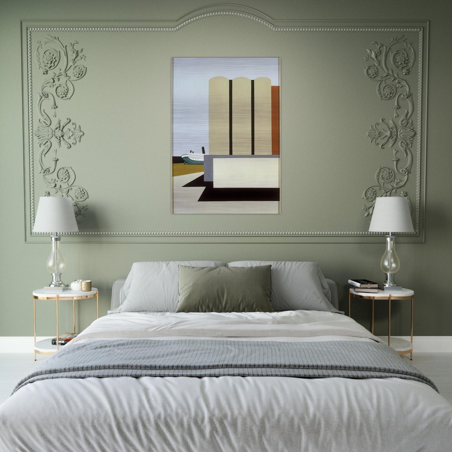 Boat and Grain Elevators No. 2 - 1942 - Ralston Crawford Brushed Aluminum Print - 70x100 cm / 28x40 inches | Ralston Crawford Aluminum Print | Ralston Crawford Prints