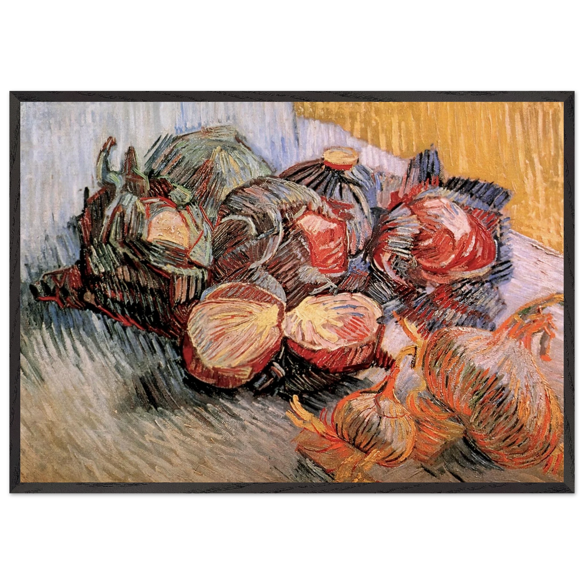 Still Life with Red Cabbages and Onions - Vincent van Gogh Framed Art Print – Black Wooden Frame - Default Title - -Framed Art Print