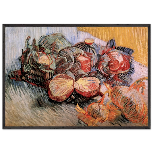 Still Life with Red Cabbages and Onions - Vincent van Gogh 70x100 cm / 28x40 inches Framed Art Print – Black Wooden Frame