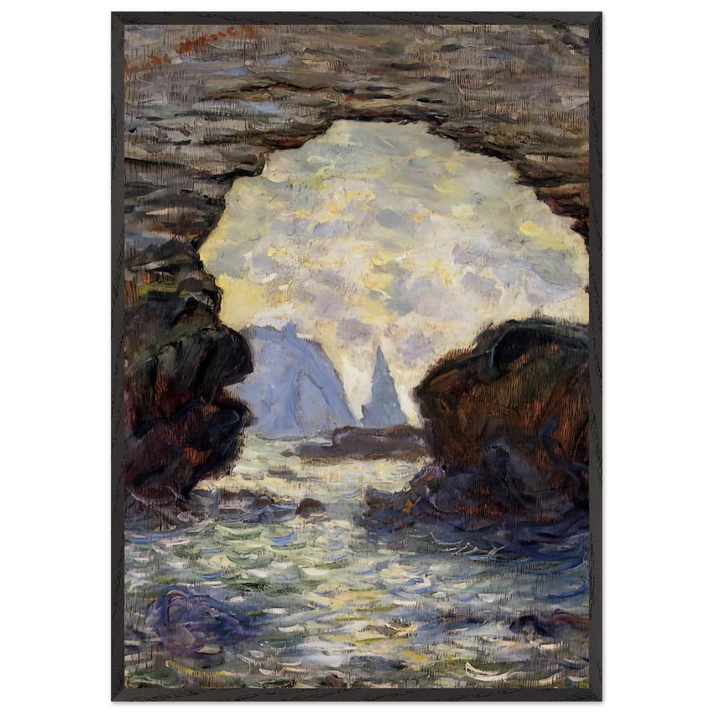 The Rock Needle Seen through the Porte dAumont - claude monet 70x100 cm / 28x40 inches Framed Art Print – Black Wooden Frame