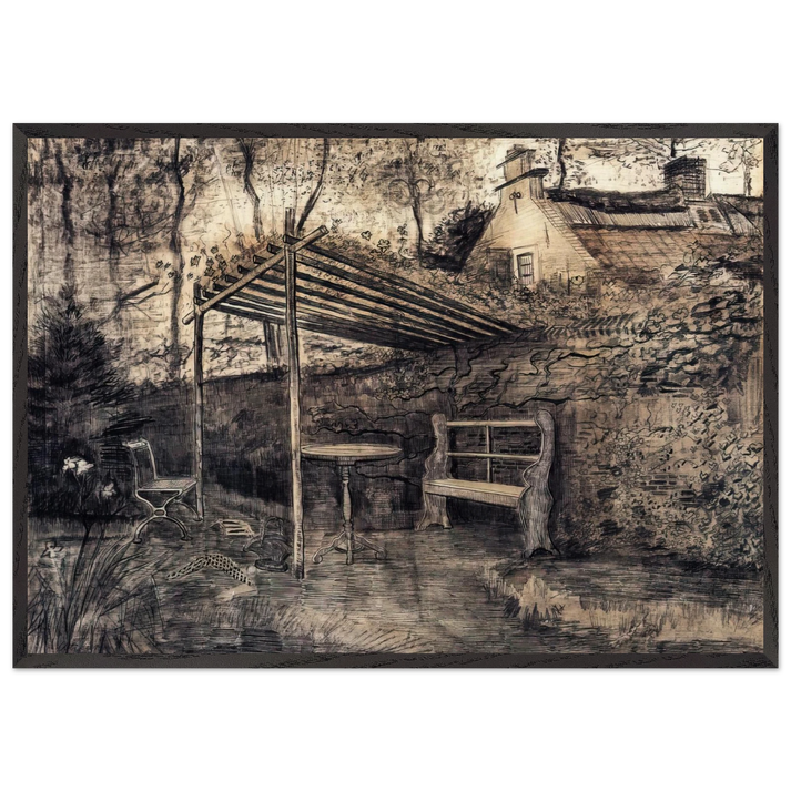 The Garden of the Parsonage with Arbor - Vincent van Gogh 70x100 cm / 28x40 inches Framed Art Print – Black Wooden Frame