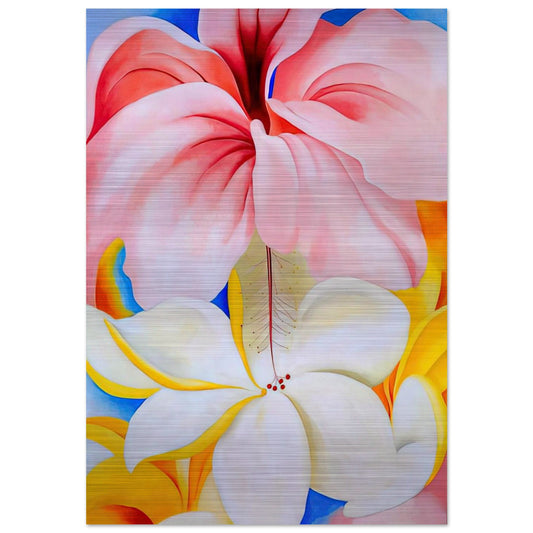 Hibiscus with Plumeria - Georgia O'Keeffe Brushed Aluminum Print - 70x100 cm / 28x40 inches | Georgia O'Keeffe Aluminum Print | Georgia O'Keeffe Prints