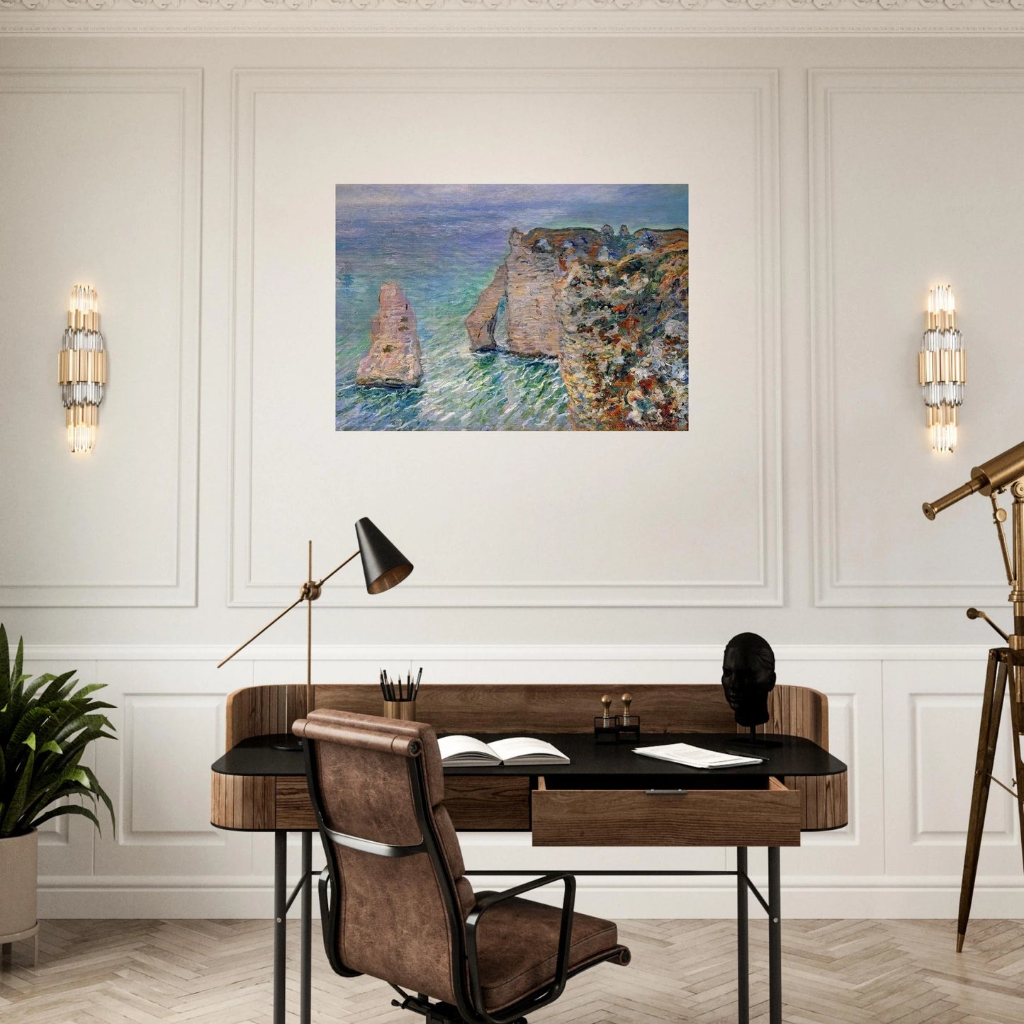 The Rock Needle and the Porte d'Aval - claude monet Brushed Aluminum Print - 70x100 cm / 28x40 inches | claude monet Aluminum Print | claude monet Prints