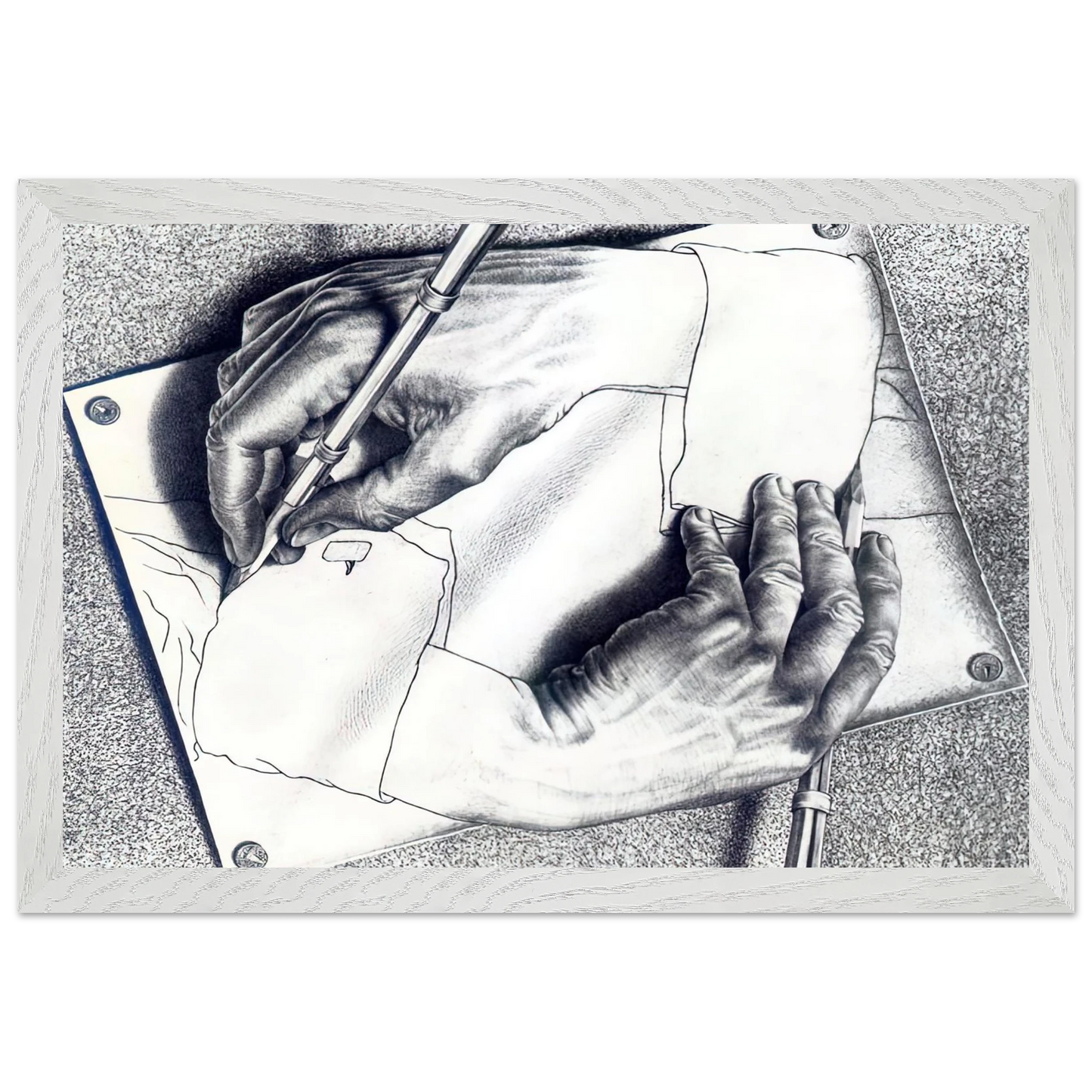 MC Escher - DRAWING HANDS Wall Art - 21x29.7 cm / 8x12" - Premium Wooden Framed Poster With Fine Art Paper - Wood frame