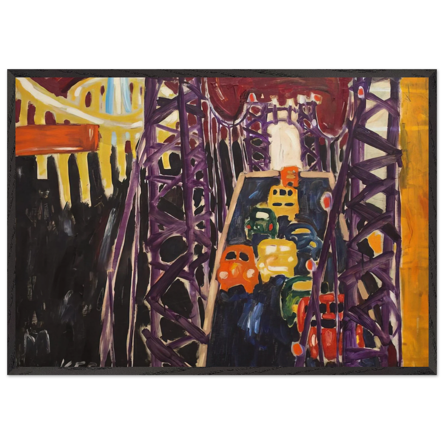 George Washington Bridge with Cars - Allan Kaprow Framed Art Print – Black Wooden Frame - Default Title - -Framed Art Print