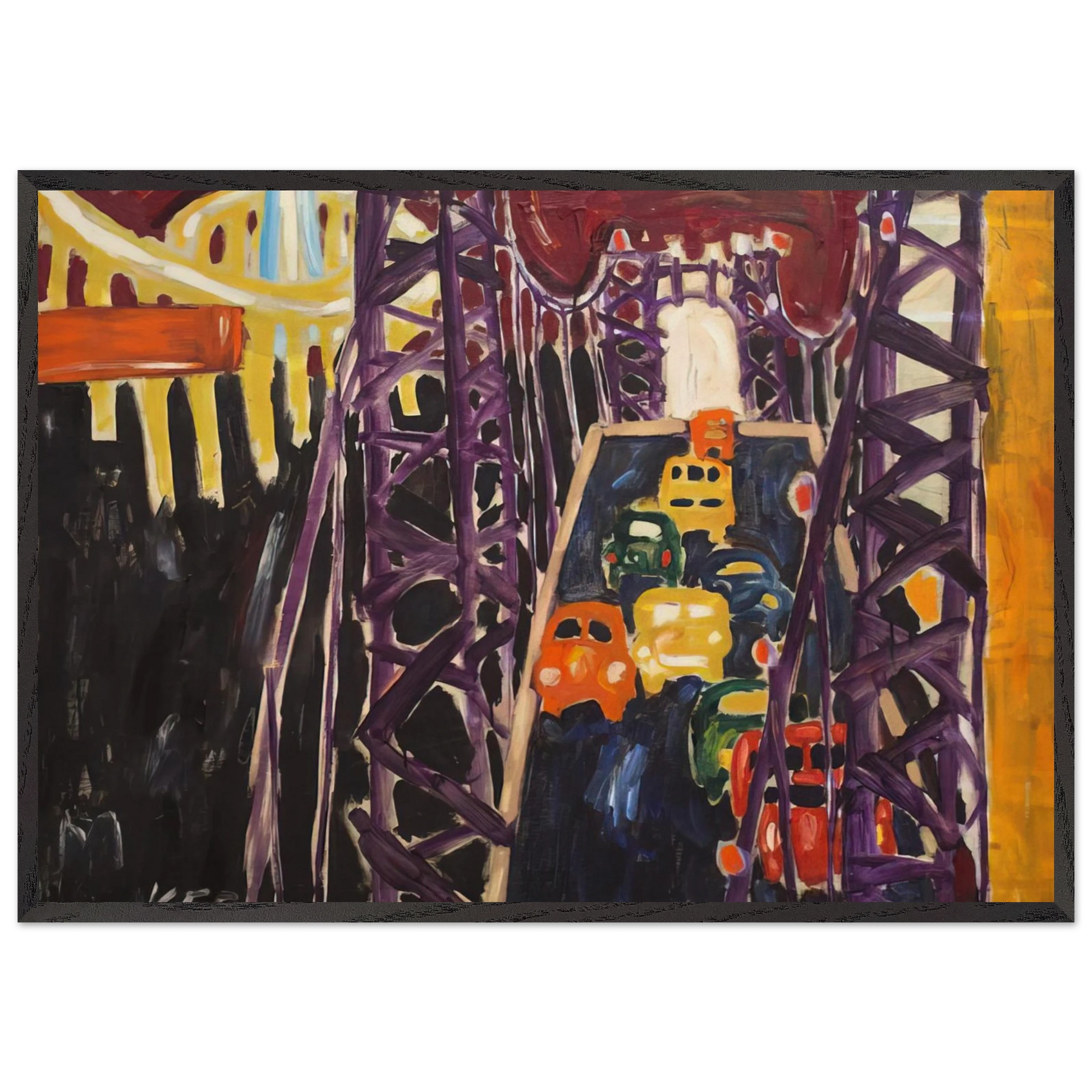 George Washington Bridge with Cars - Allan Kaprow Framed Art Print – Black Wooden Frame - Default Title - -Framed Art Print