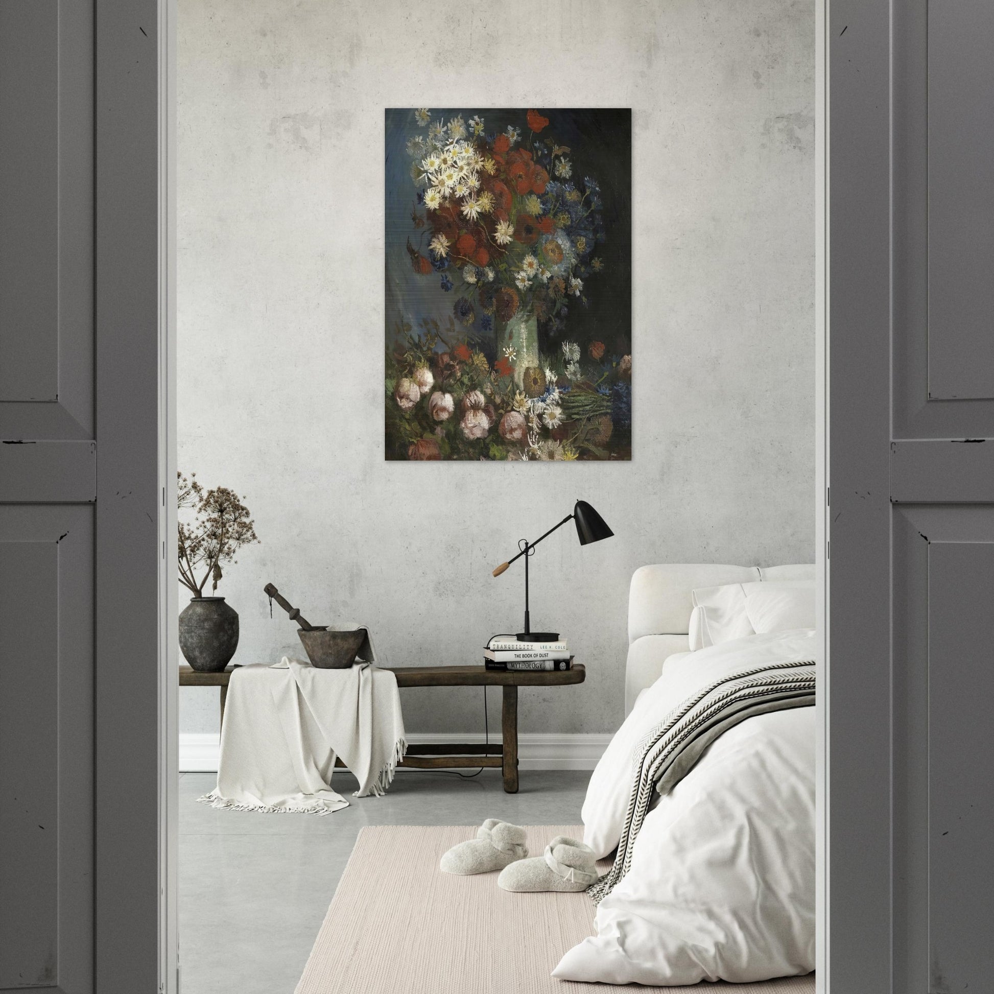 Still life with meadow flowers and roses - Vincent van Gogh Brushed Aluminum Print - 70x100 cm / 28x40 inches | Vincent van Gogh Aluminum Print | Vincent van Gogh Prints