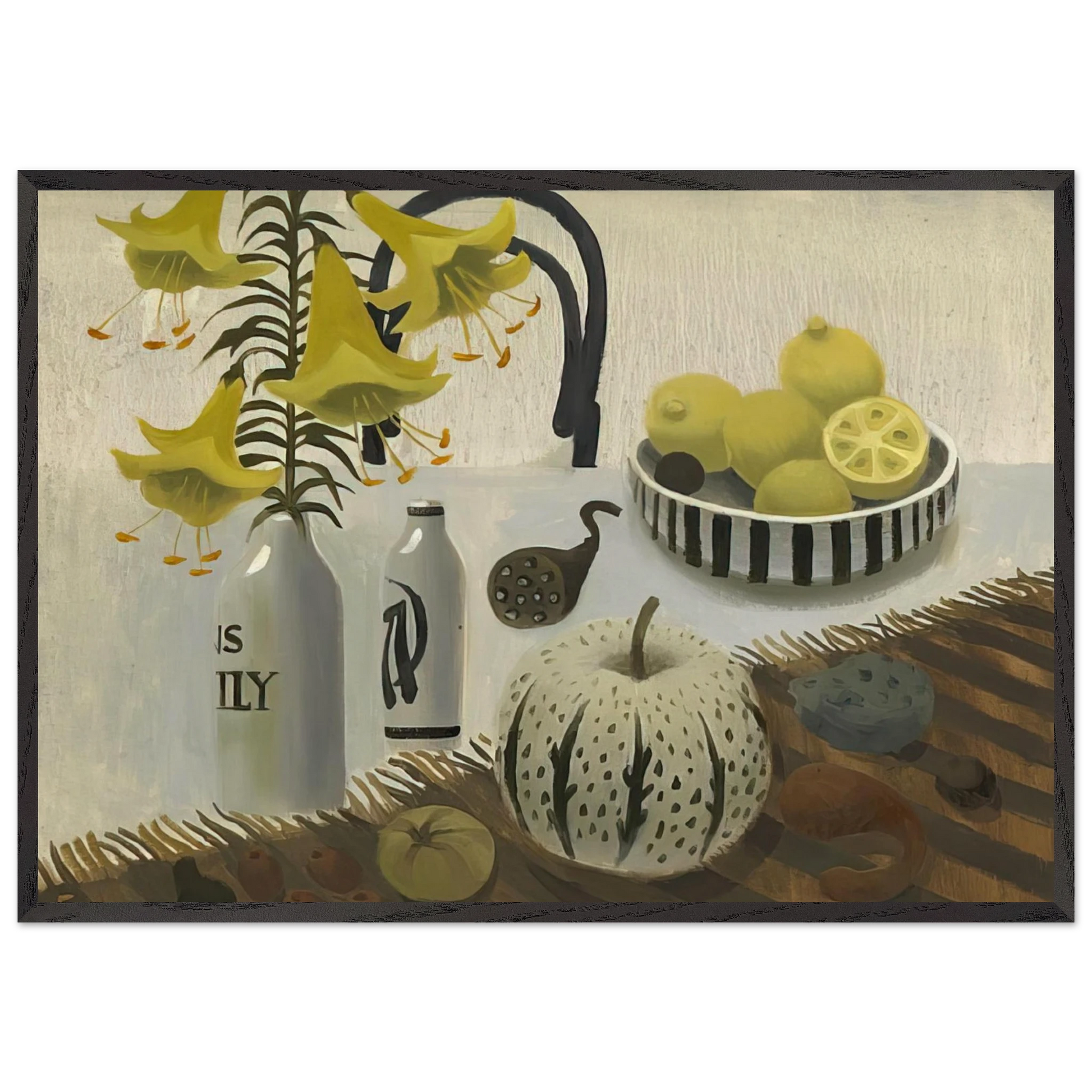 Lilies and Lemons - 2007 - Mary Fedden Framed Art Print – Black Wooden Frame - Default Title - -Framed Art Print