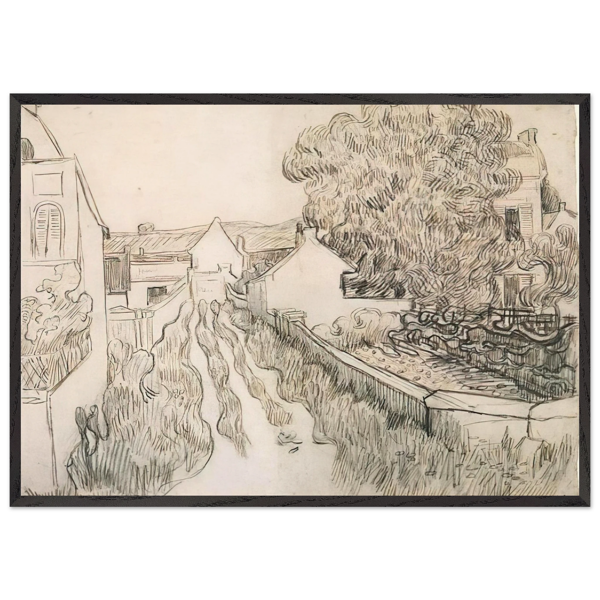 VILLAGE STREET N2 - Vincent van Gogh Framed Art Print – Black Wooden Frame - Default Title - -Framed Art Print