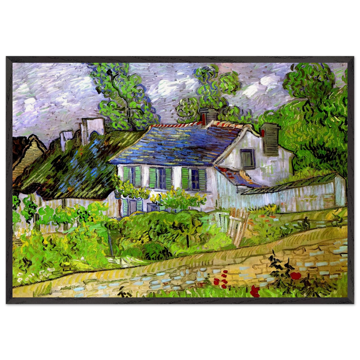 Houses in Auvers - Vincent van Gogh 70x100 cm / 28x40 inches Framed Art Print – Black Wooden Frame