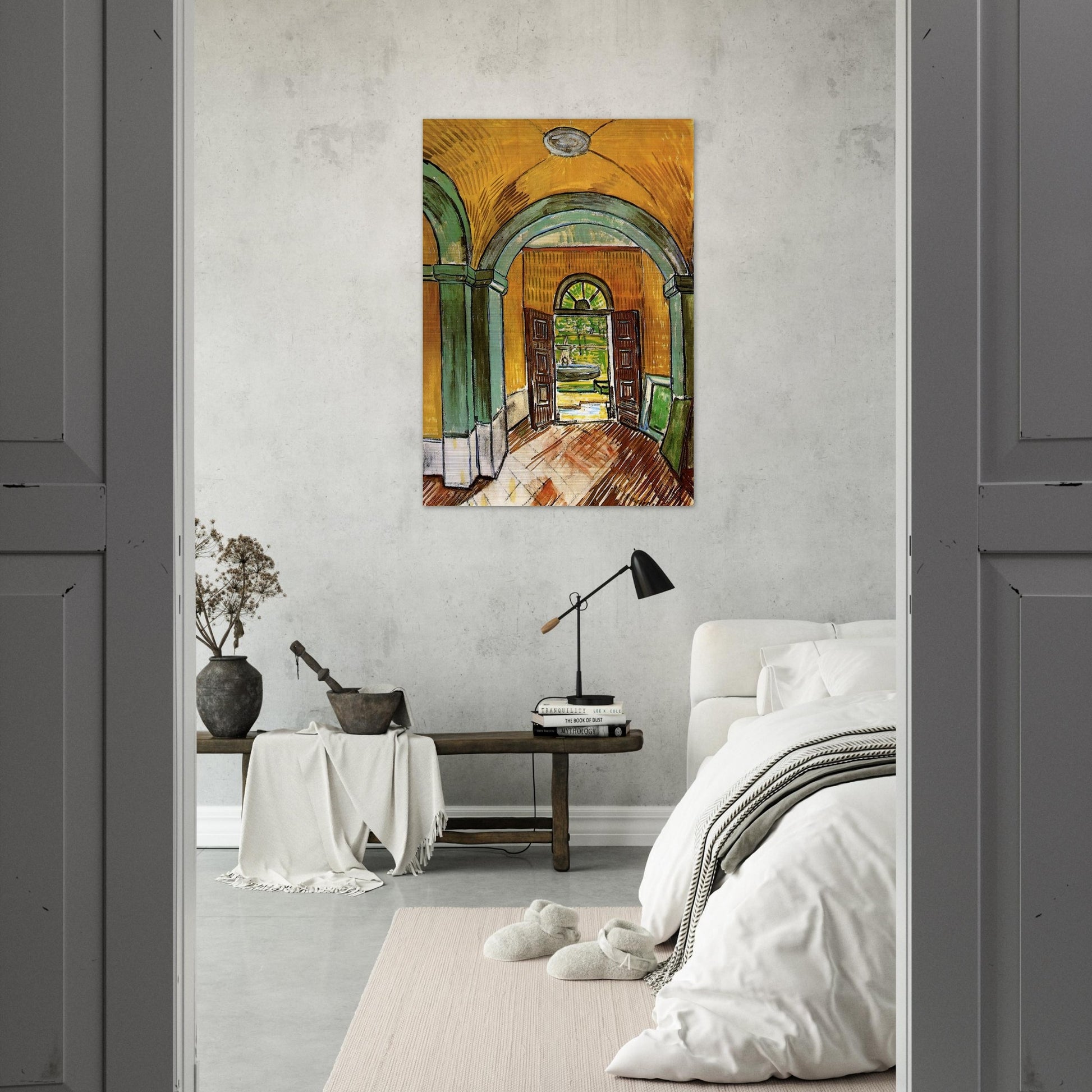 The Entrance Hall of Saint-Paul Hospital - Vincent van Gogh Brushed Aluminum Print - 70x100 cm / 28x40 inches | Vincent van Gogh Aluminum Print | Vincent van Gogh Prints