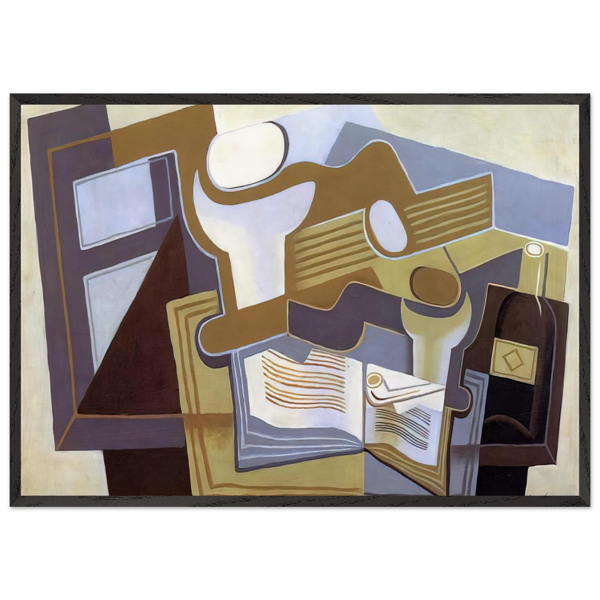 GUITAR AND FRUIT DISH 1 - Juan Gris Framed Art Print – Black Wooden Frame - Default Title - -Framed Art Print