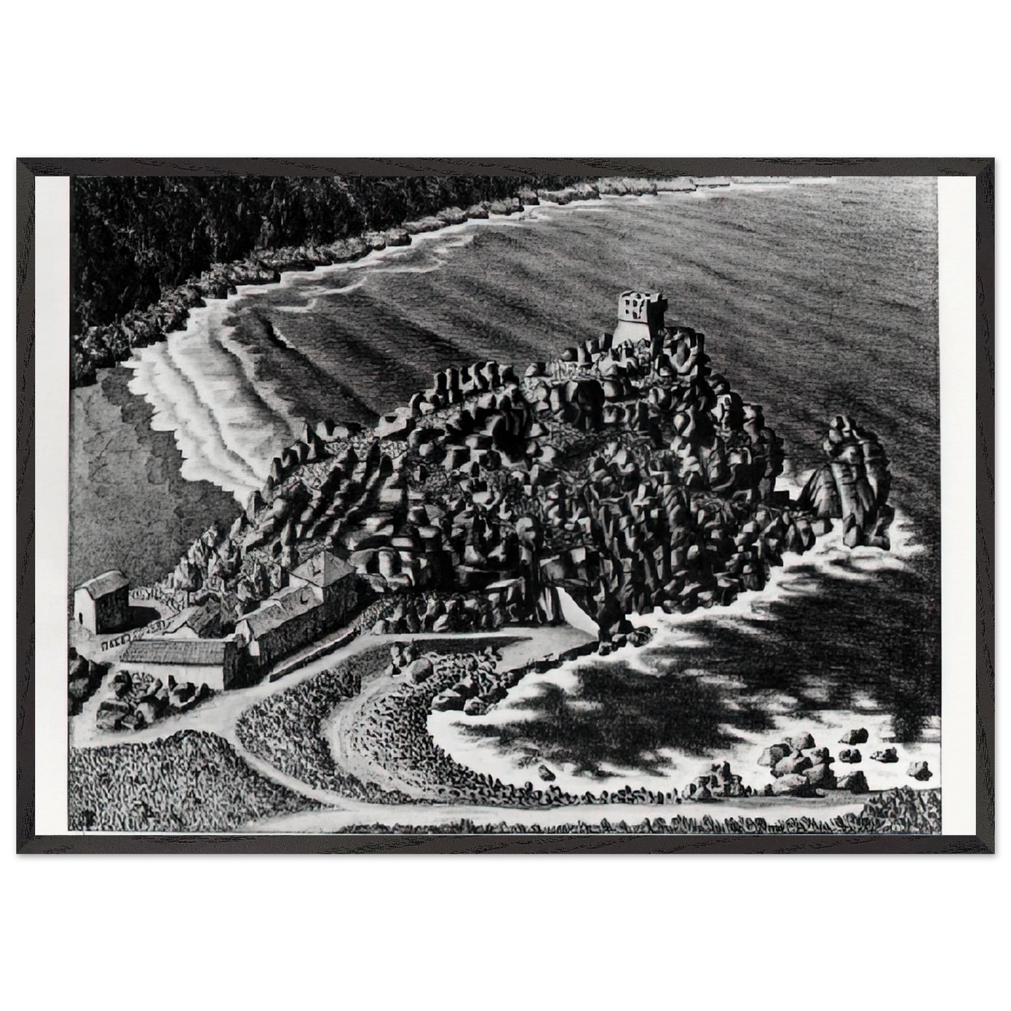 GULF OF PORTO CORSICA DECEMBER 1933 1933 - MC Escher Framed Art Print – Black Wooden Frame - Default Title - -Framed Art Print