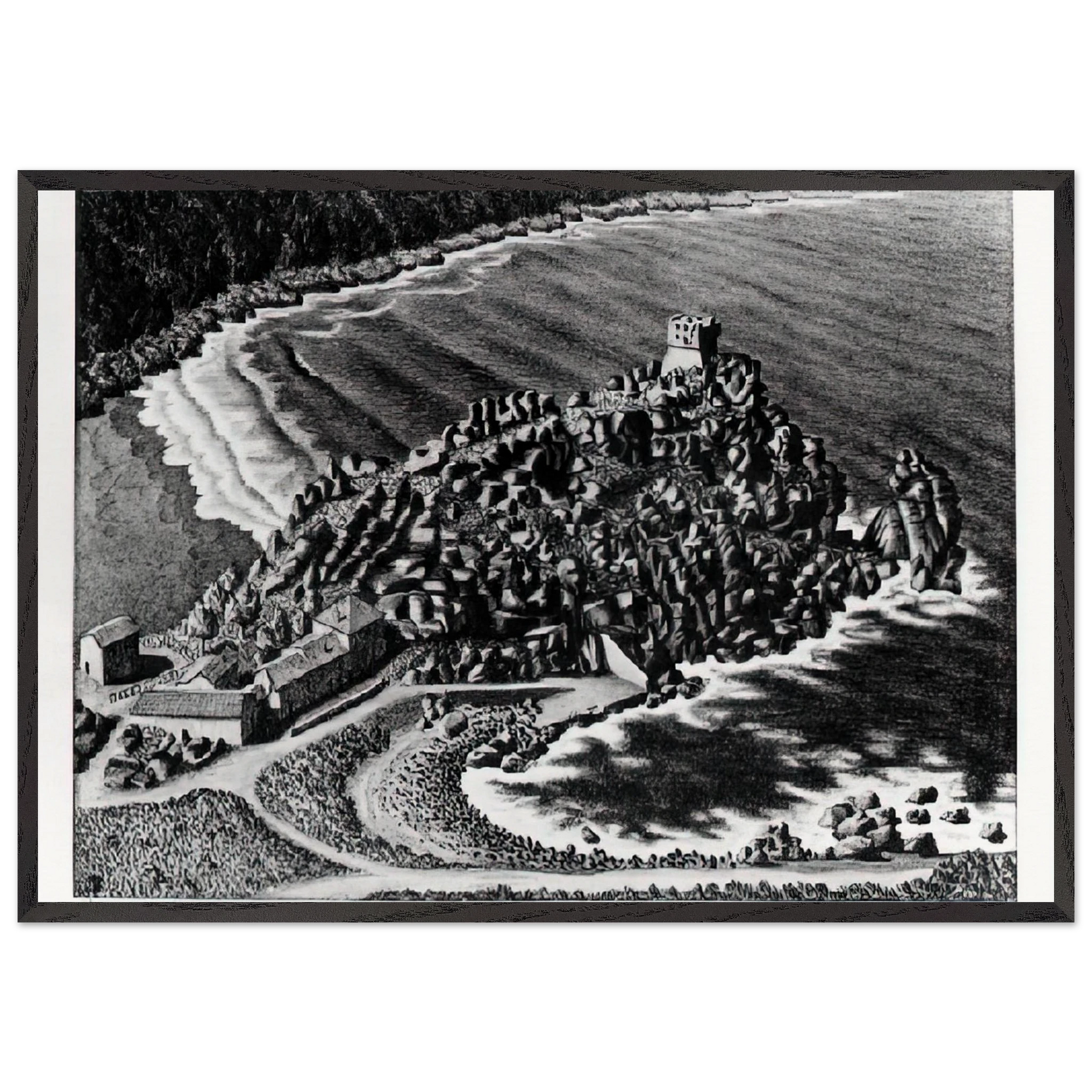 GULF OF PORTO CORSICA DECEMBER 1933 1933 - MC Escher Framed Art Print – Black Wooden Frame - Default Title - -Framed Art Print