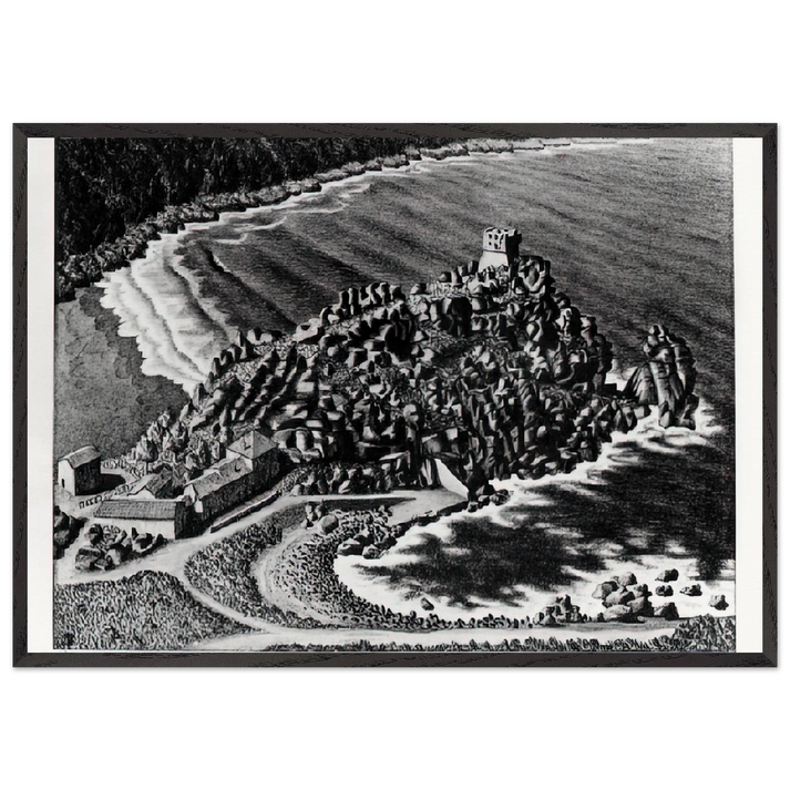 GULF OF PORTO CORSICA DECEMBER 1933 1933 - MC Escher 70x100 cm / 28x40 inches Framed Art Print – Black Wooden Frame | Maurits Cornelis Escher Prints