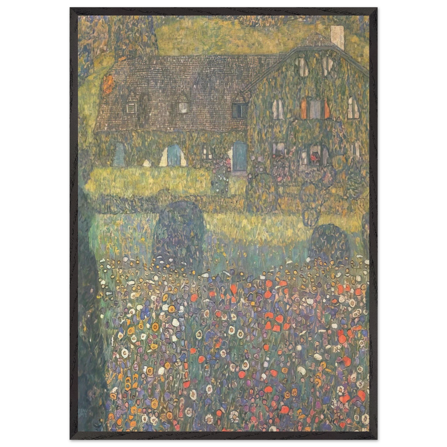 COUNTRY HOUSE BY THE ATTERSEE - Gustav Klimt Framed Art Print – Black Wooden Frame - Default Title - -Framed Art Print