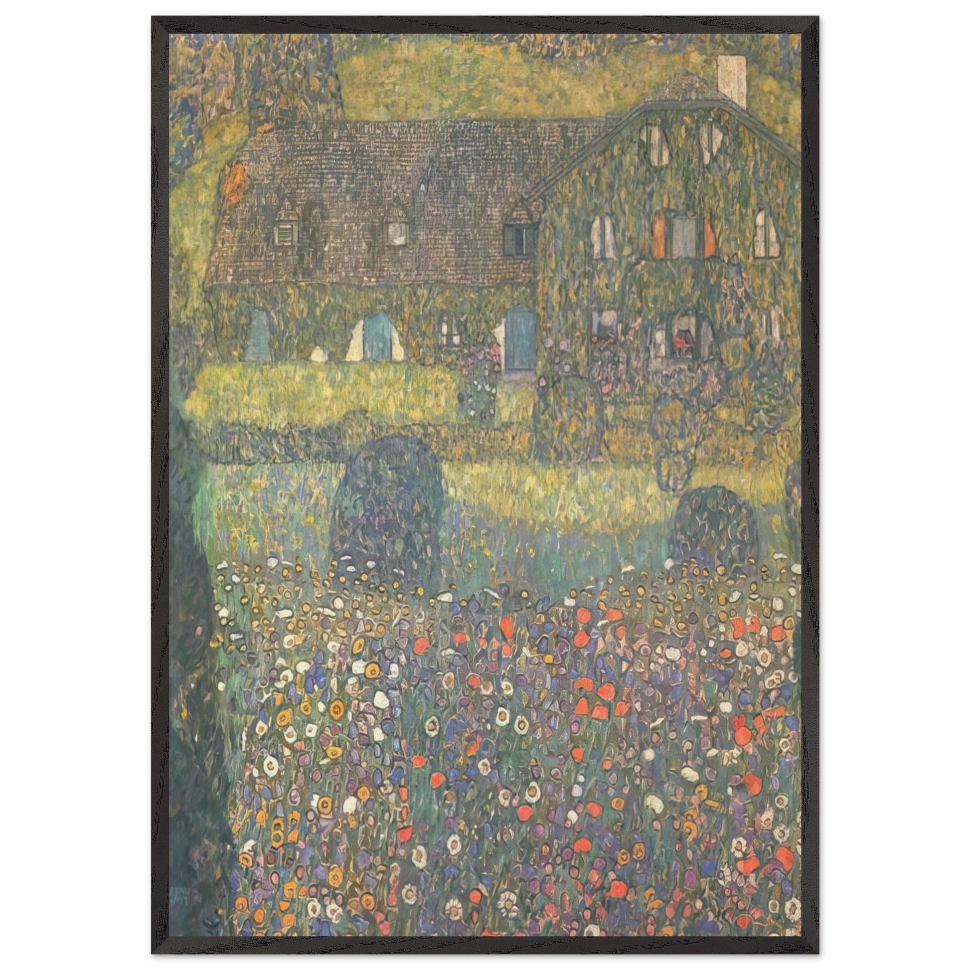 COUNTRY HOUSE BY THE ATTERSEE - Gustav Klimt Framed Art Print – Black Wooden Frame - Default Title - -Framed Art Print