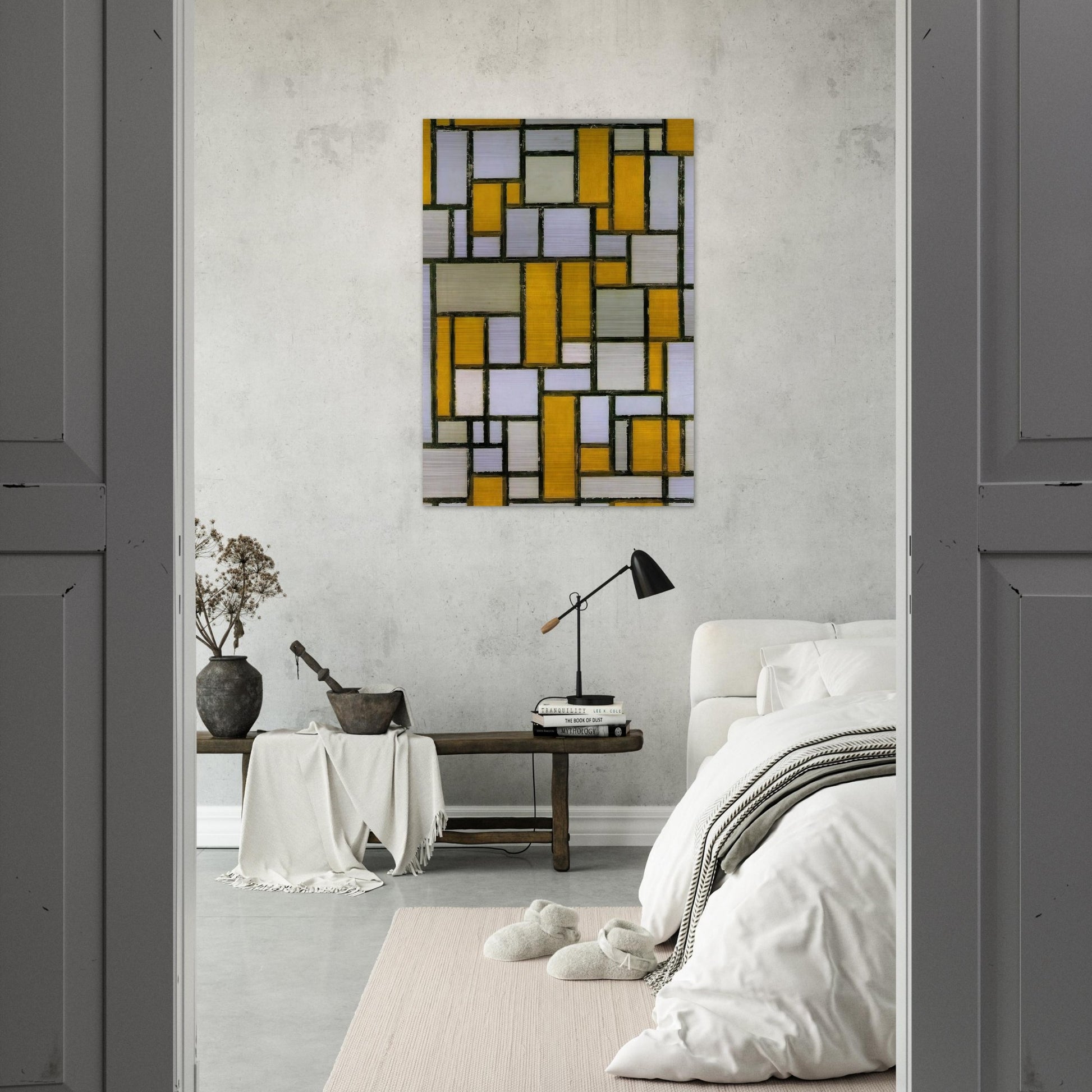 Composition with Gray and Light Brown - Piet Mondrian Brushed Aluminum Print - 70x100 cm / 28x40 inches | Piet Mondrian Aluminum Print | Piet Mondrian Prints