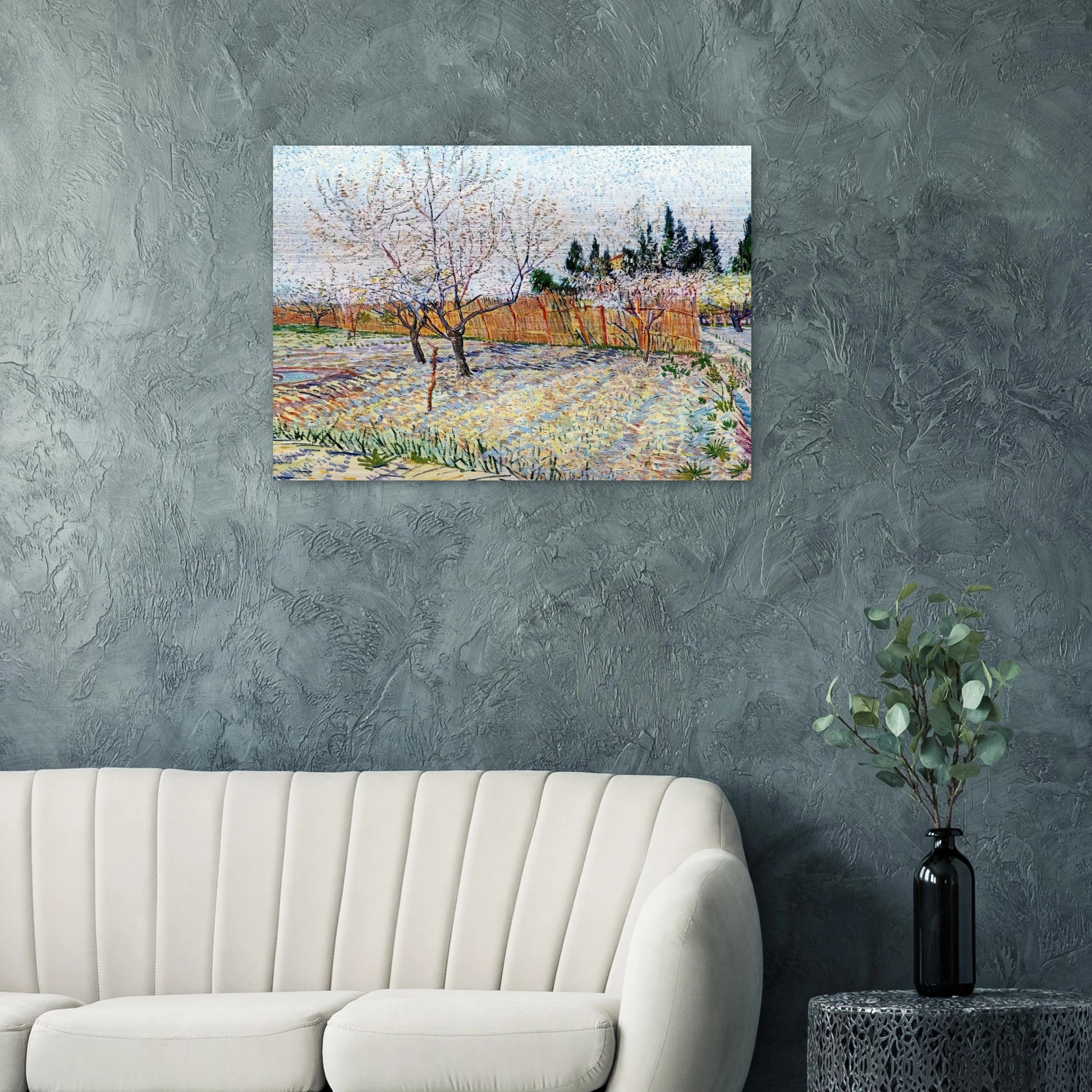 Orchard with Peach Trees in Blossom - Vincent van Gogh Brushed Aluminum Print - 70x100 cm / 28x40 inches | Vincent van Gogh Aluminum Print | Vincent van Gogh Prints