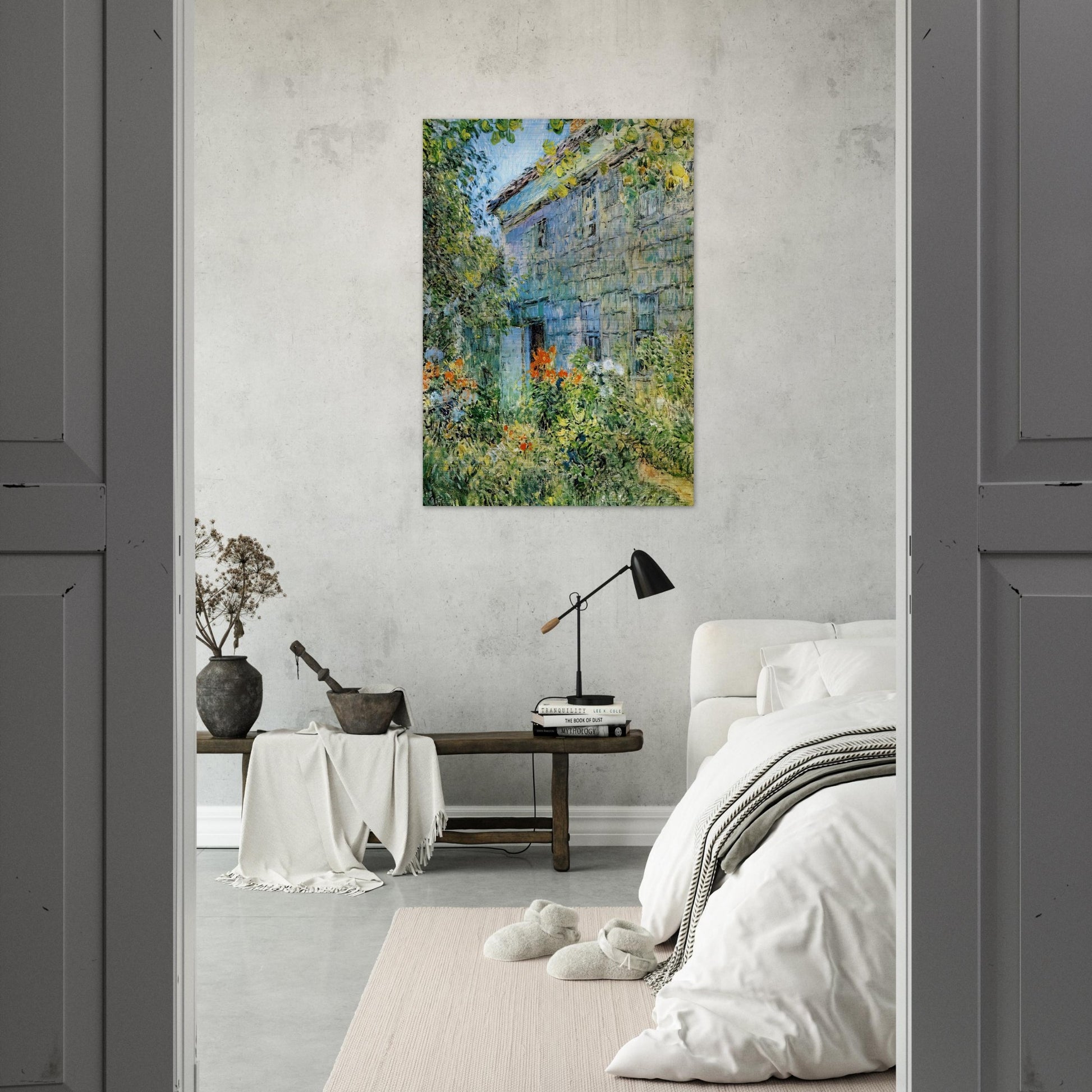 Old House and Garden, East Hampton - Childe Hassam Brushed Aluminum Print - 70x100 cm / 28x40 inches | Childe Hassam Aluminum Print | Childe Hassam Prints