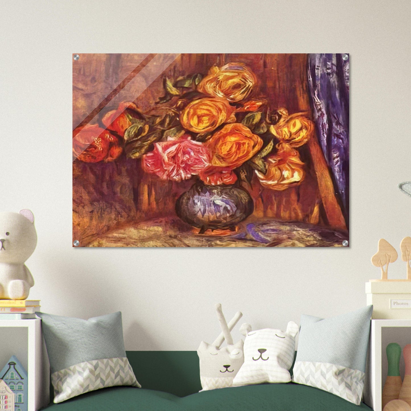 Roses Before the Blue Curtain - Pierre-Auguste Renoir Acrylic Print - 70x100 cm / 28x40″ inches