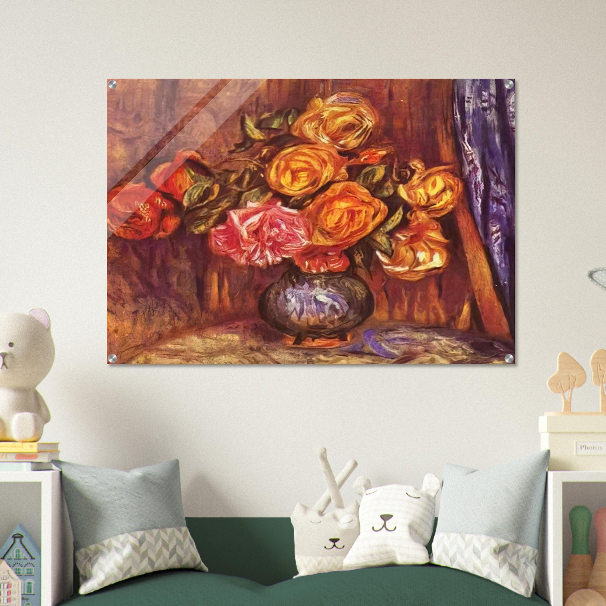 Roses Before the Blue Curtain - Pierre-Auguste Renoir Acrylic Print - 70x100 cm / 28x40″ inches