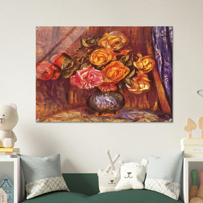 Roses Before the Blue Curtain - Pierre-Auguste Renoir Acrylic Print - 70x100 cm / 28x40″ inches
