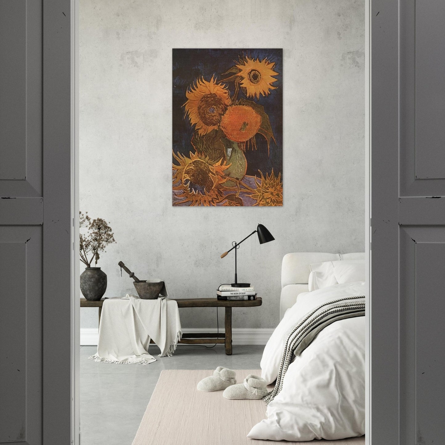 Still Life Vase with Five Sunflowers - Vincent van Gogh Brushed Aluminum Print - 70x100 cm / 28x40 inches | Vincent van Gogh Aluminum Print | Vincent van Gogh Prints