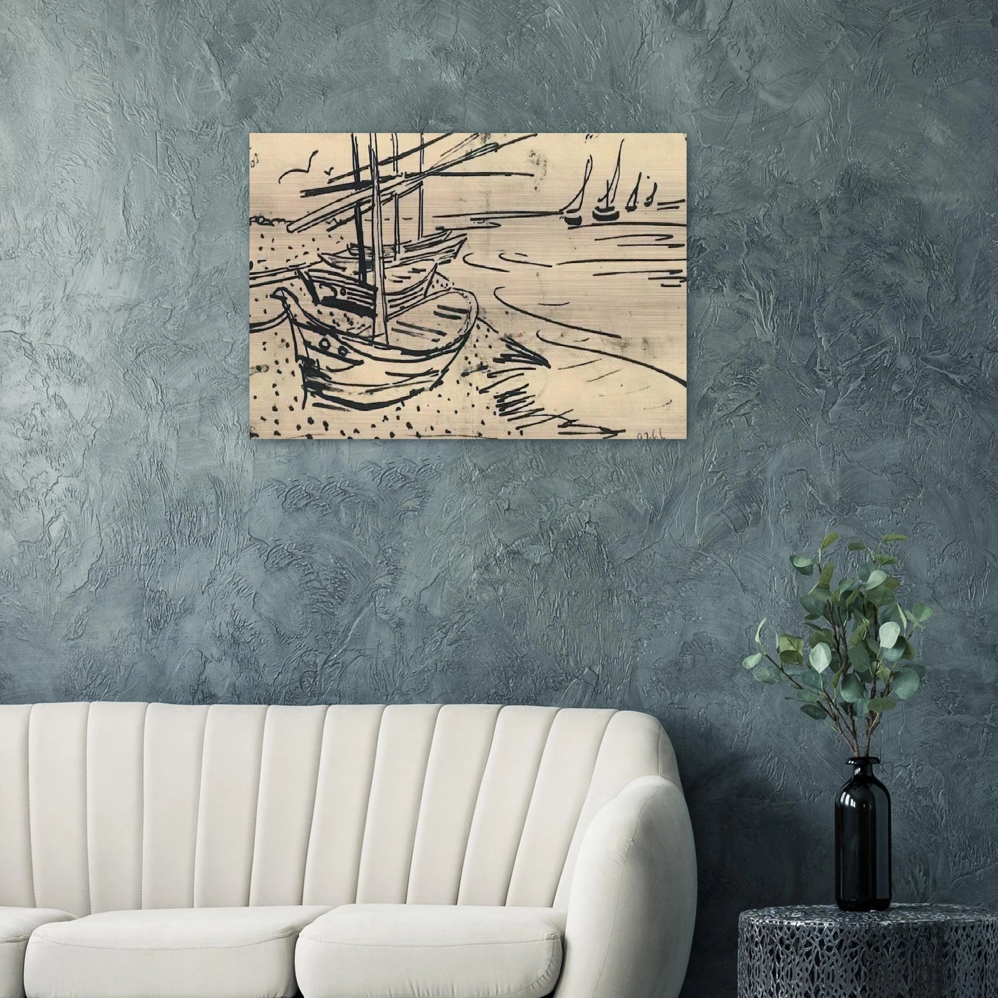 Fishing Boats on the Beach - Vincent van Gogh Brushed Aluminum Print - 70x100 cm / 28x40 inches | Vincent van Gogh Aluminum Print | Vincent van Gogh Prints