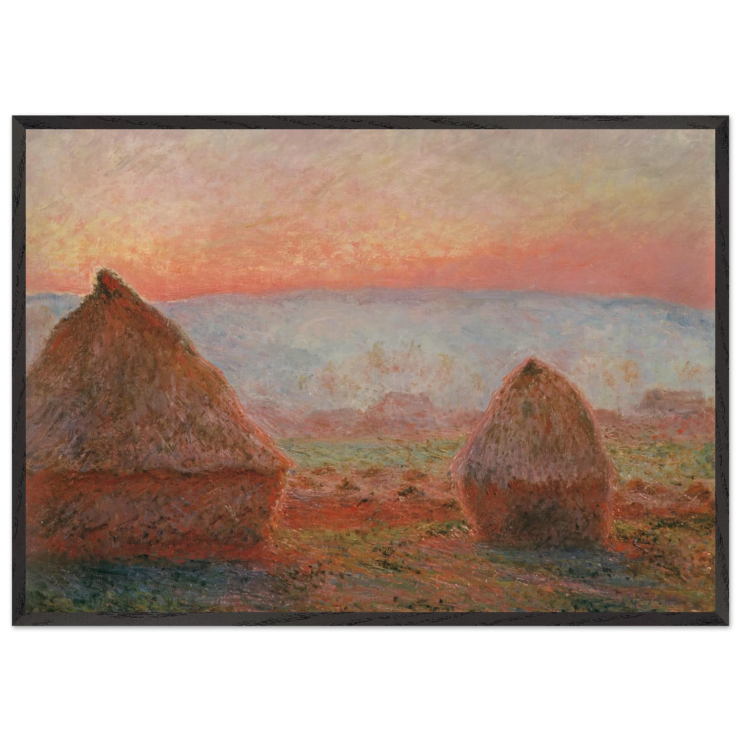 Haystacks at Giverny the Evening Sun - claude monet Framed Art Print – Black Wooden Frame - Default Title - -Framed Art Print