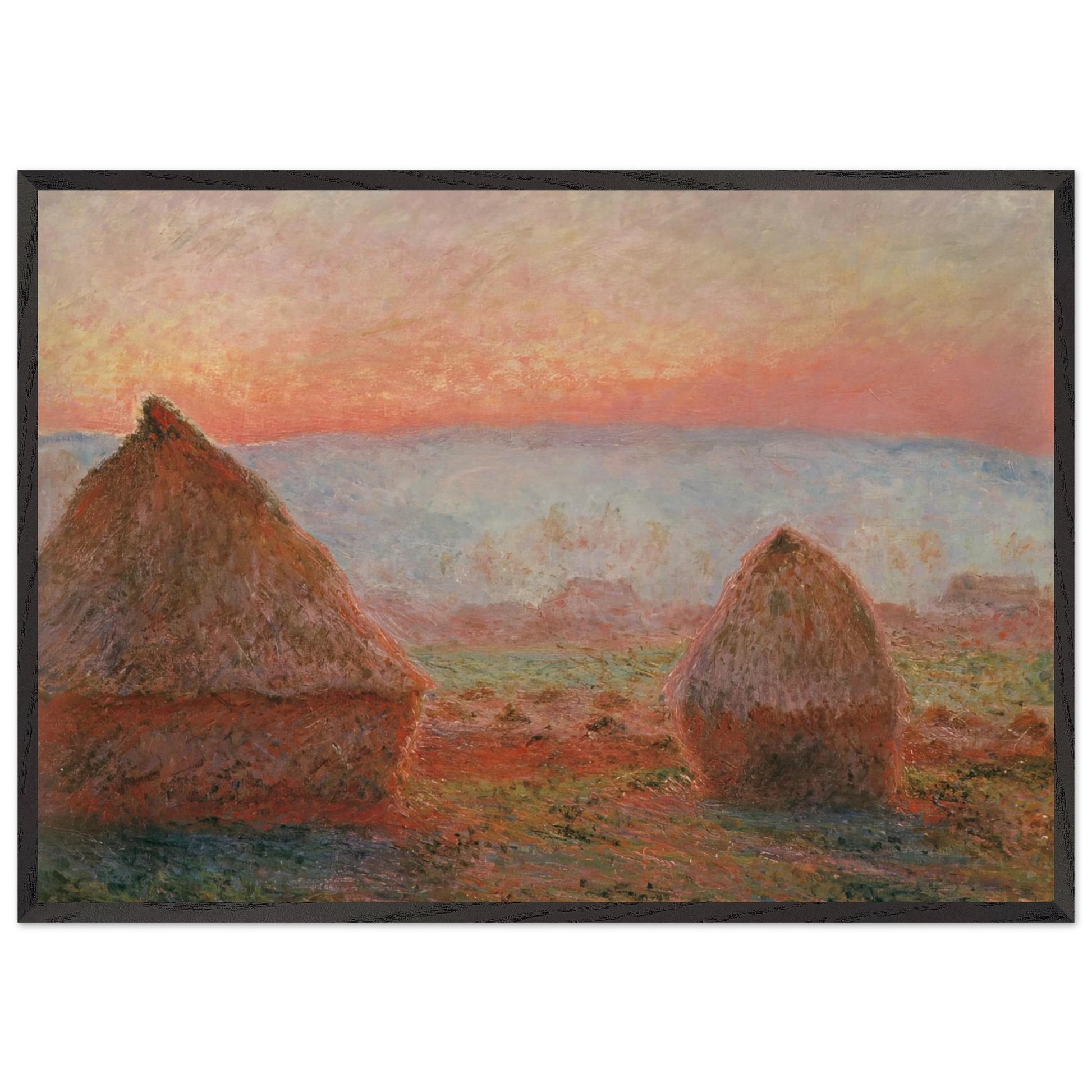 Haystacks at Giverny the Evening Sun - claude monet Framed Art Print – Black Wooden Frame - Default Title - -Framed Art Print