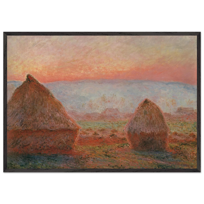 Haystacks at Giverny the Evening Sun - claude monet 70x100 cm / 28x40 inches Framed Art Print – Black Wooden Frame