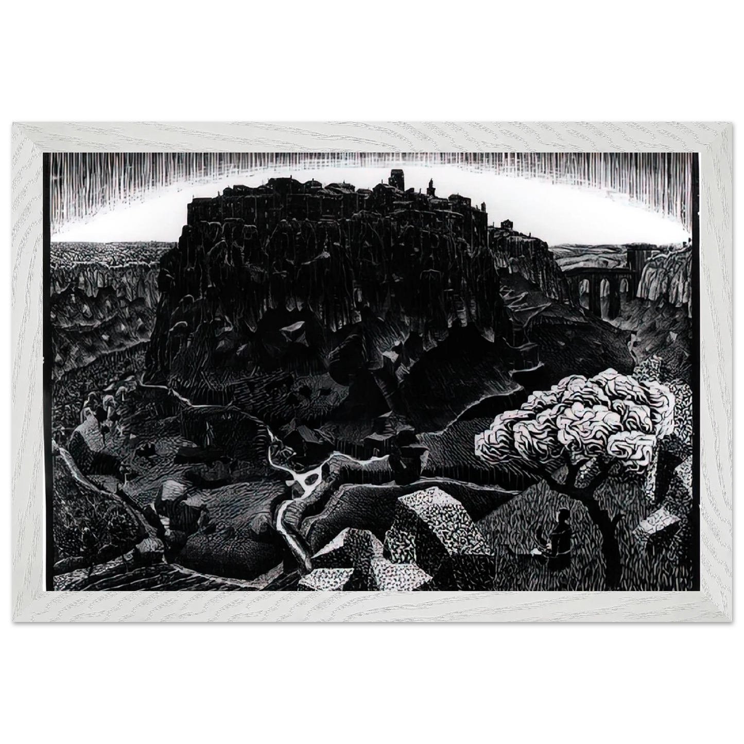 MC Escher - VITORCHIANO NEL CIMINO Wall Art - 60x80 cm / 24x32 inches - Premium Wooden Framed Poster With Fine Art Paper - Black frame