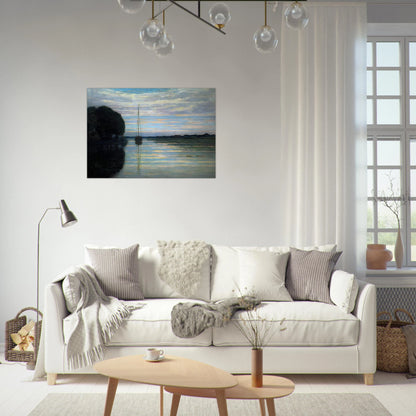 River view with a boat Sun - Piet Mondrian Brushed Aluminum Print - 70x100 cm / 28x40 inches | Piet Mondrian Aluminum Print | Piet Mondrian Prints