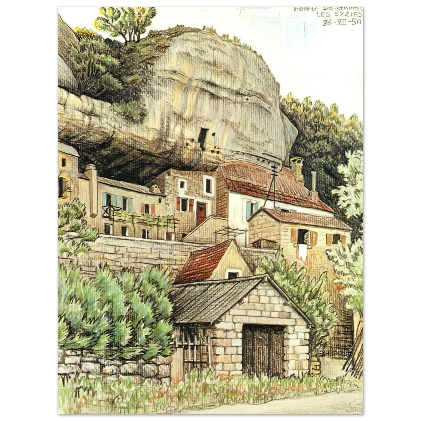 MC Escher - LES EYZIES FRANCE Wall Art - 21x29.7 cm / 8x12" - Fine Art Poster - -