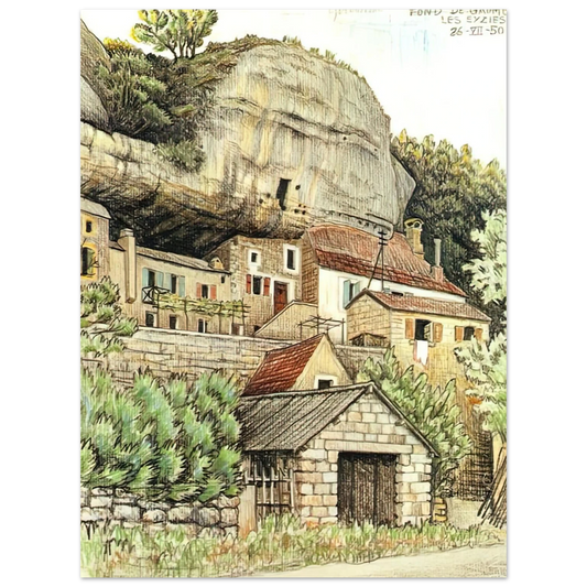 MC Escher - LES EYZIES FRANCE Wall Art - 21x29.7 cm / 8x12" - Fine Art Poster - -