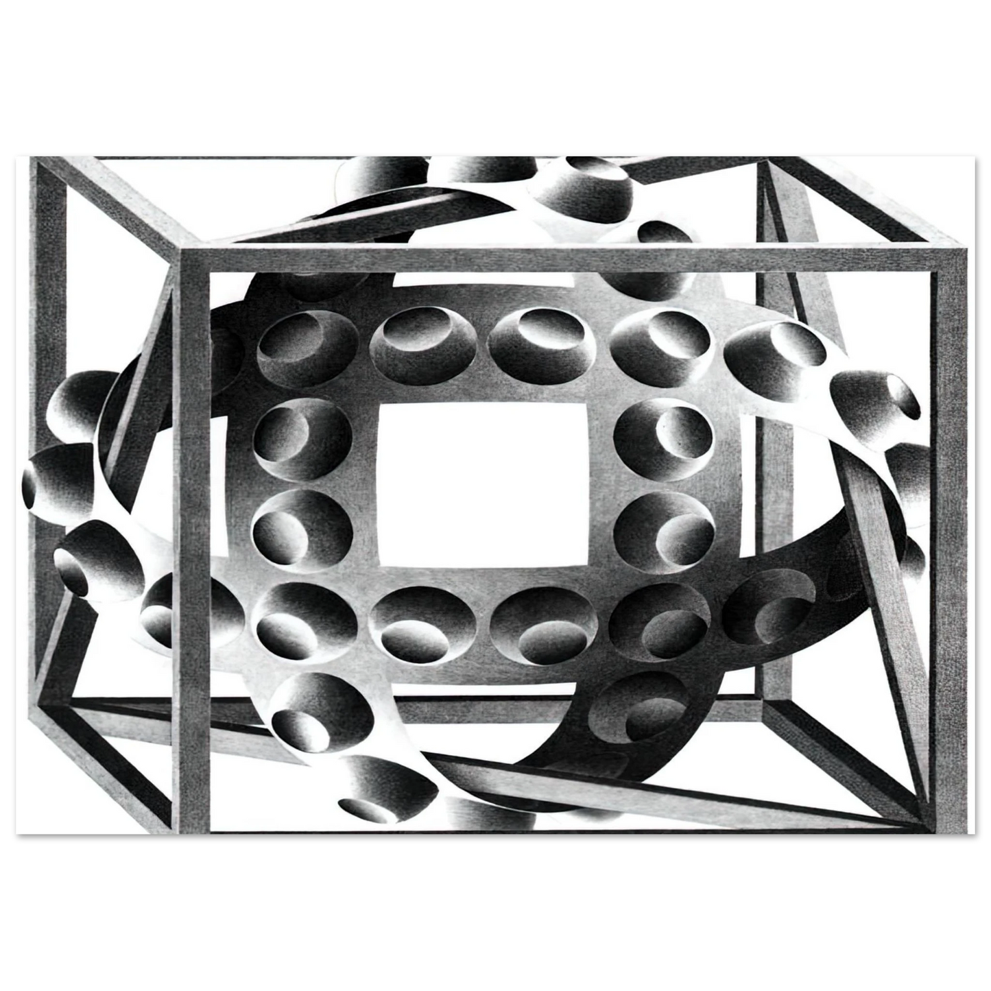 MC Escher - CUBE WITH MAGIC RIBBONS Wall Art - 30x40 cm / 12x16 inches - Premium Wooden Framed Poster With Fine Art Paper - Wood frame