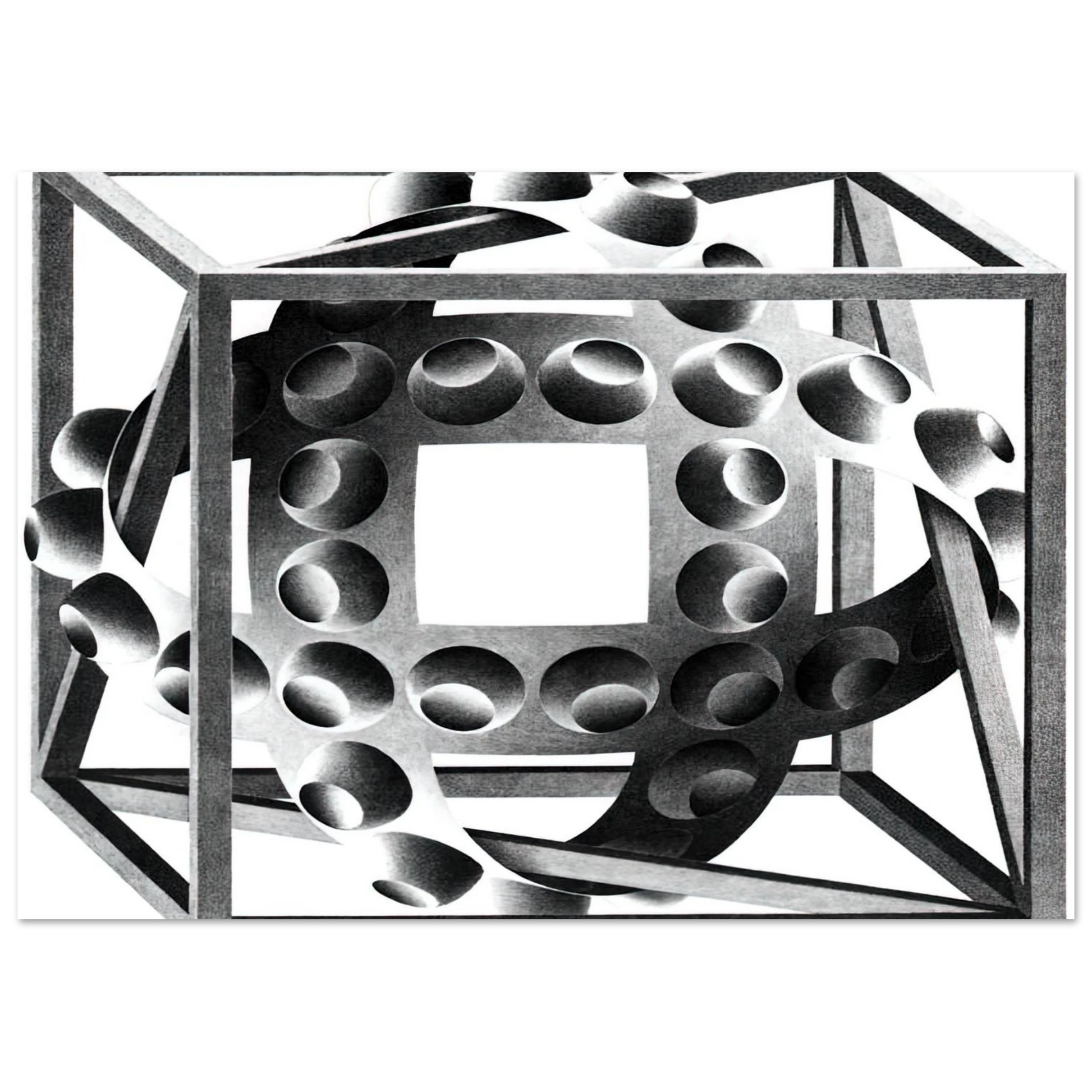 MC Escher - CUBE WITH MAGIC RIBBONS Wall Art - 30x40 cm / 12x16 inches - Premium Wooden Framed Poster With Fine Art Paper - Wood frame
