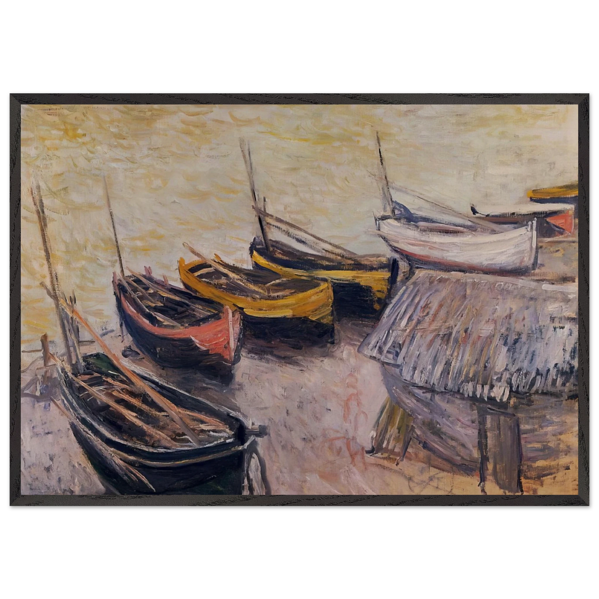 Boats on the Beach - claude monet Framed Art Print – Black Wooden Frame - Default Title - -Framed Art Print
