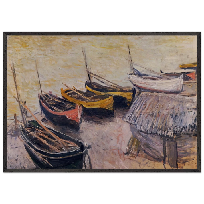 Boats on the Beach - claude monet 70x100 cm / 28x40 inches Framed Art Print – Black Wooden Frame