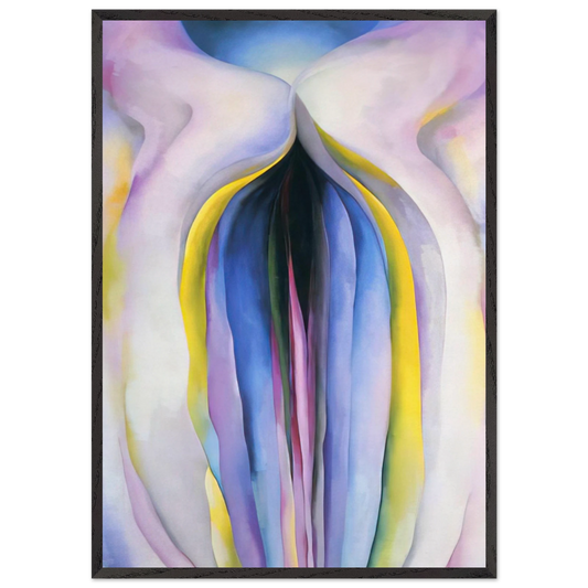 Grey Line With Black Blue And Yellow - Georgia OKeeffe 70x100 cm / 28x40 inches Framed Art Print – Black Wooden Frame