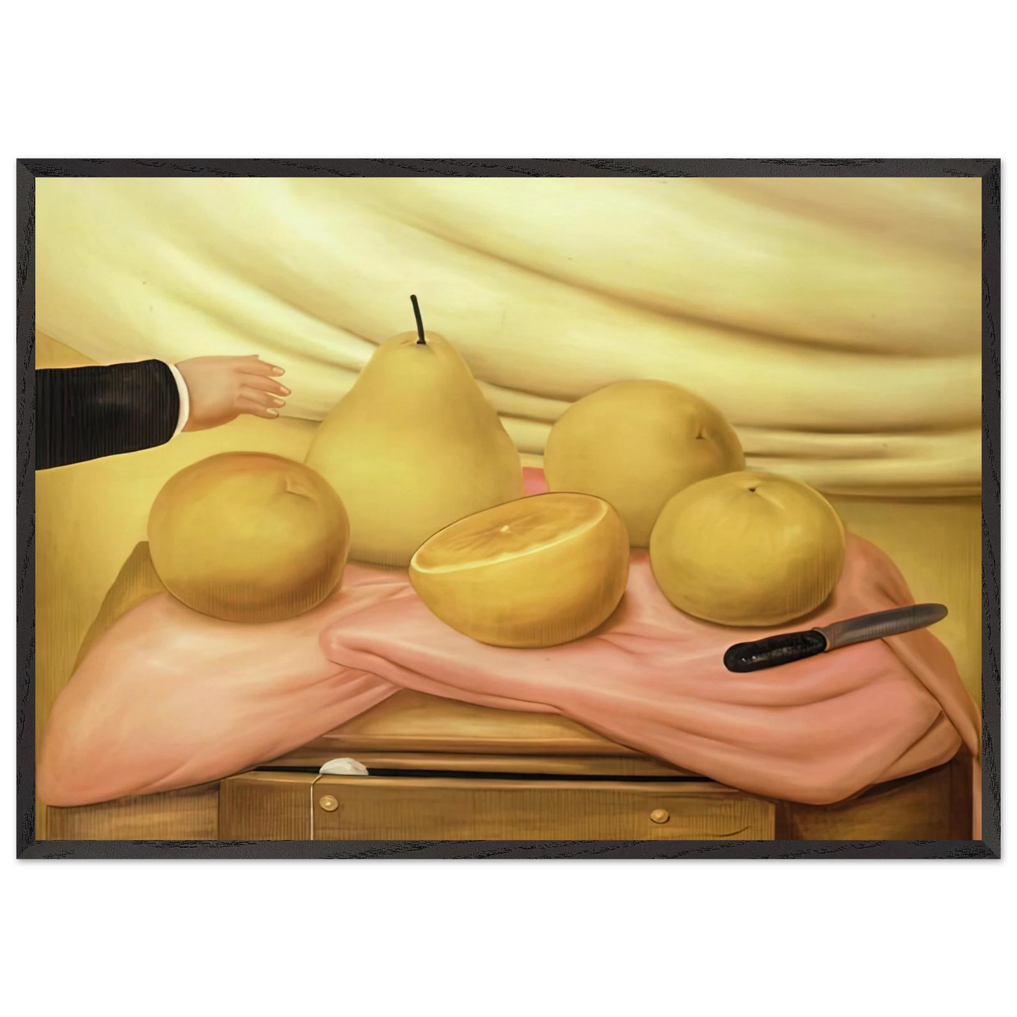 STILL LIFE WITH FRUITS - Fernando Botero Framed Art Print – Black Wooden Frame - Default Title - -Framed Art Print