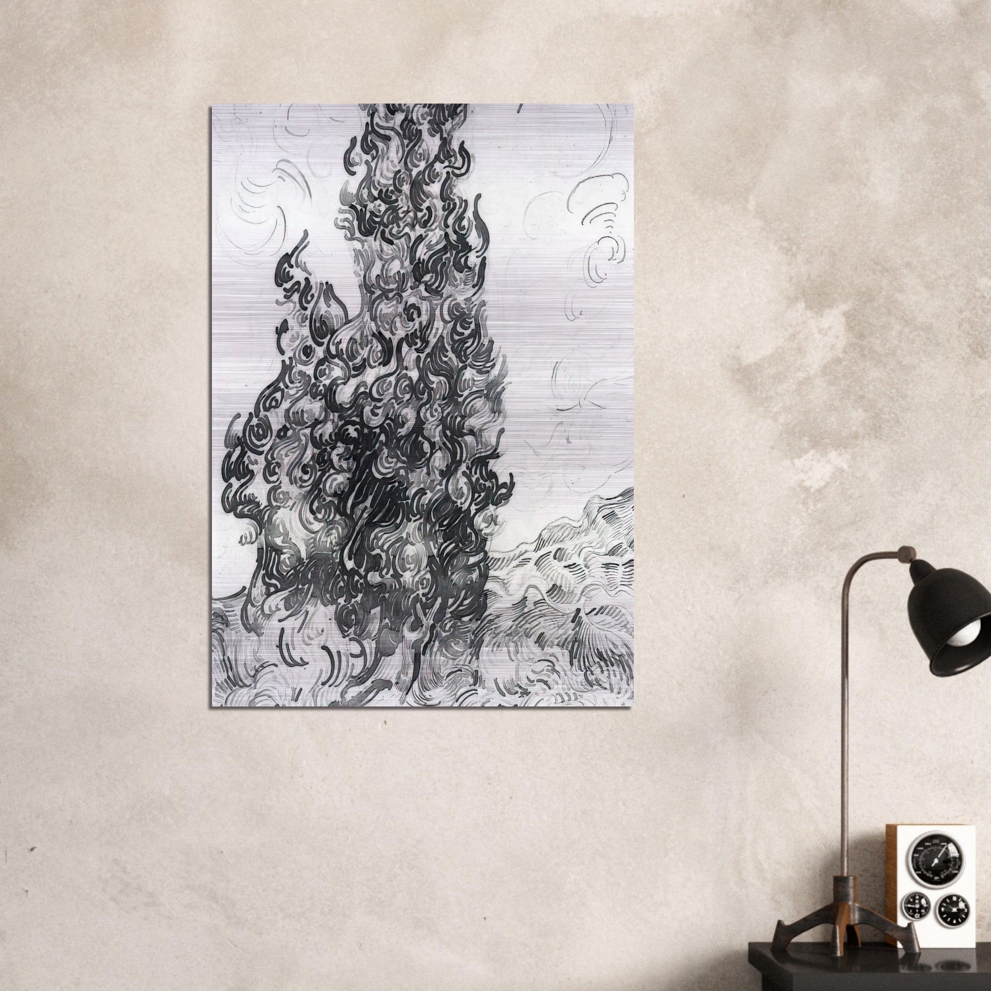 Cypresses - Vincent van Gogh Brushed Aluminum Print - 70x100 cm / 28x40 inches | Vincent van Gogh Aluminum Print | Vincent van Gogh Prints