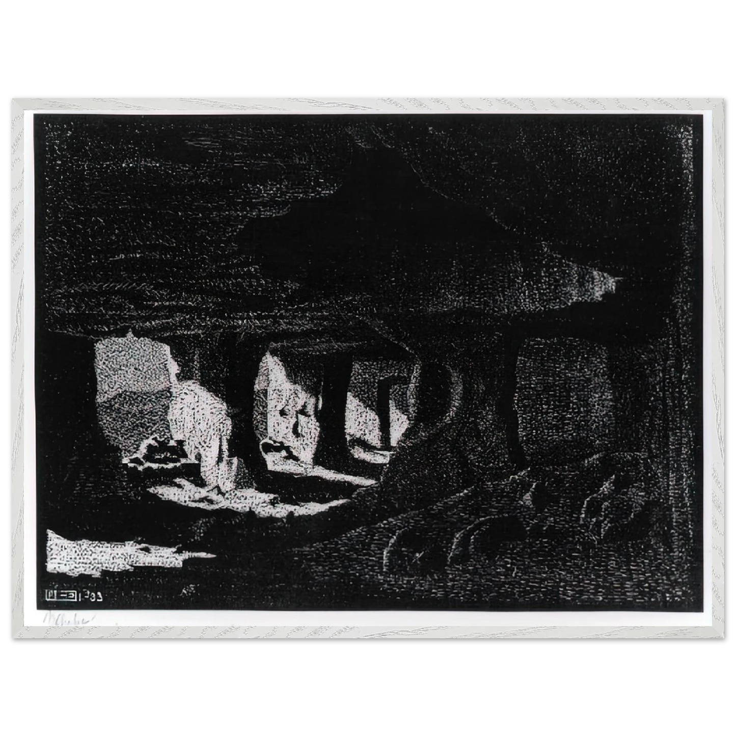 MC Escher - CAVE DWELLINGS NEAR SPERLINGA SICILY Wall Art - 21x29.7 cm / 8x12" - Premium Wooden Framed Poster With Fine Art Paper - Black frame