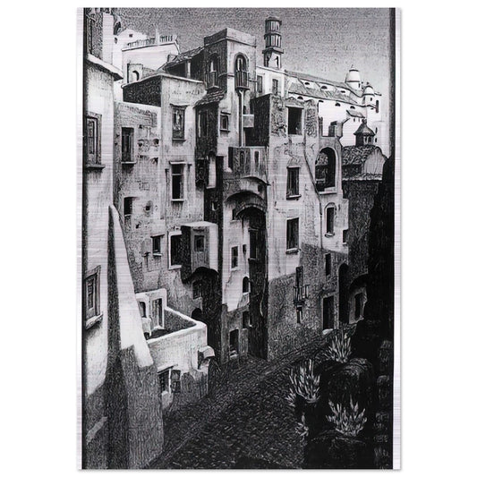 DILAPIDATED HOUSES IN ATRANI 1931 - MC Escher Brushed Aluminum Print - 70x100 cm / 28x40 inches | MC Escher Aluminum Print | MC Escher Prints